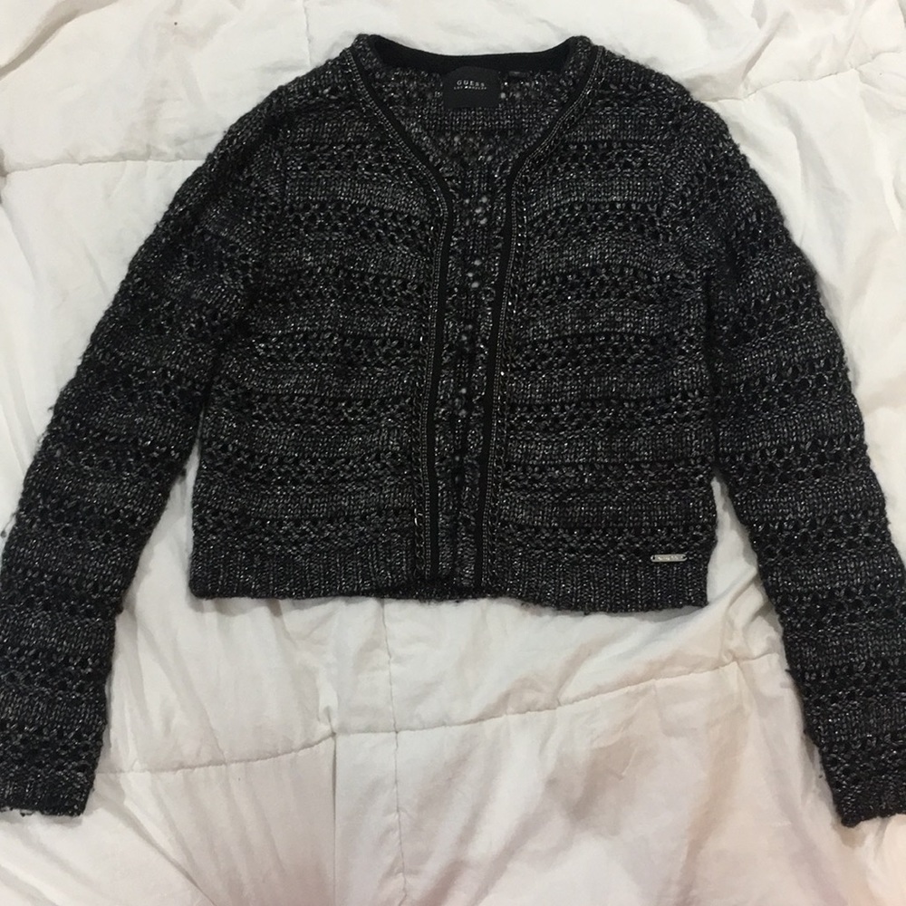 Guess Knitted Metallic Dark Gray Crop Cardigan